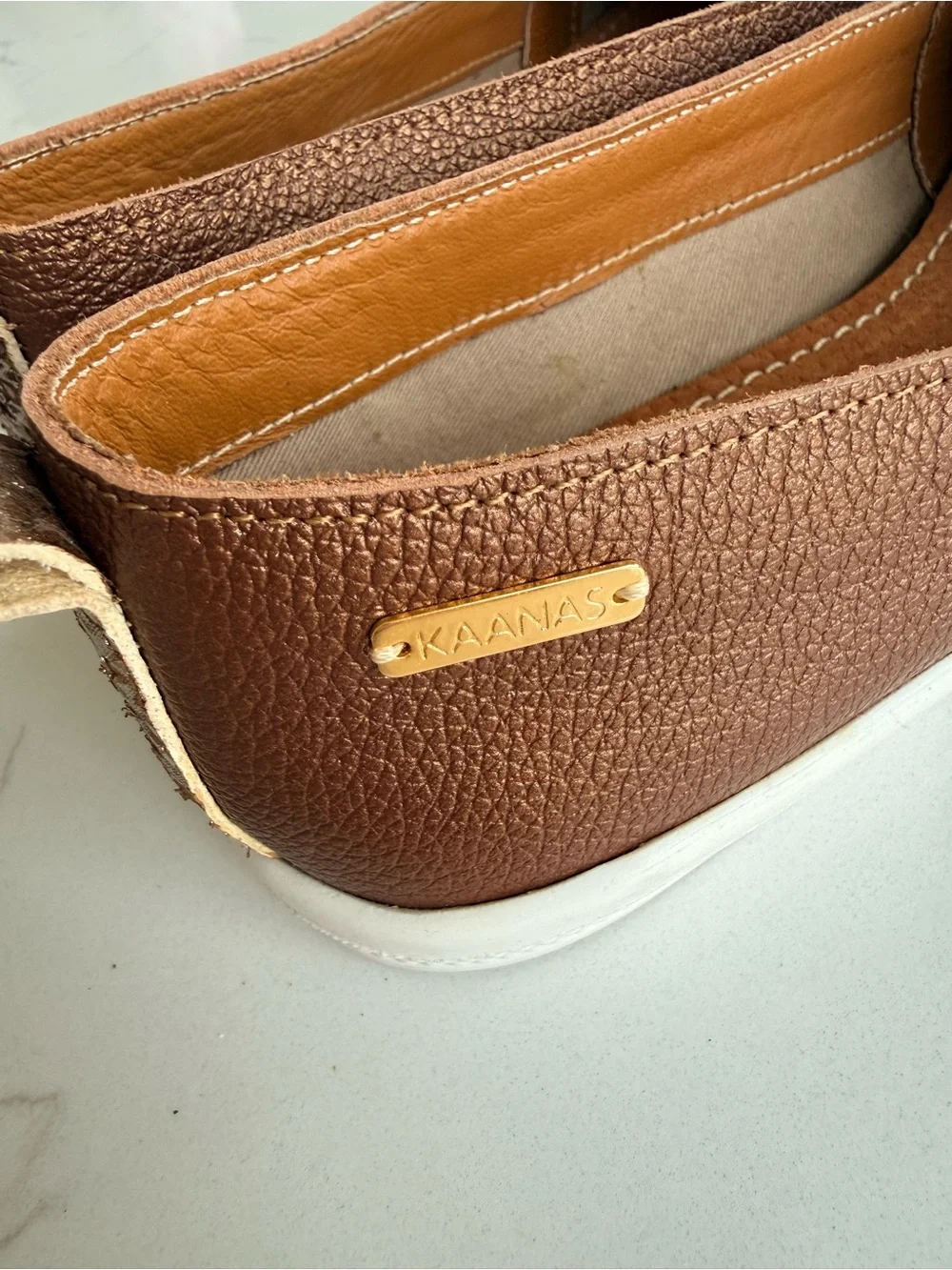 Kaanas Brown Slip On Loafer with Textured Toe 36